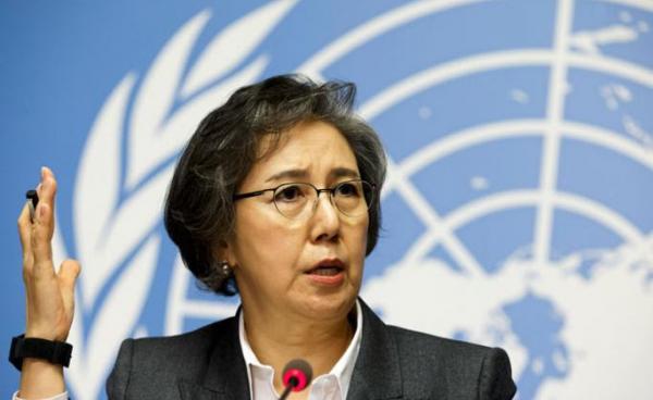 (File) Yanghee Lee, Special Rapporteur on the situation of human rights in Myanmar, speaks during a press conference after she presented her report to the 37th session of the Human Rights Council, at the European headquarters of the United Nations in Geneva, Switzerland, 12 March 2018. Photo: Salvatore Di Nolfi/EPA