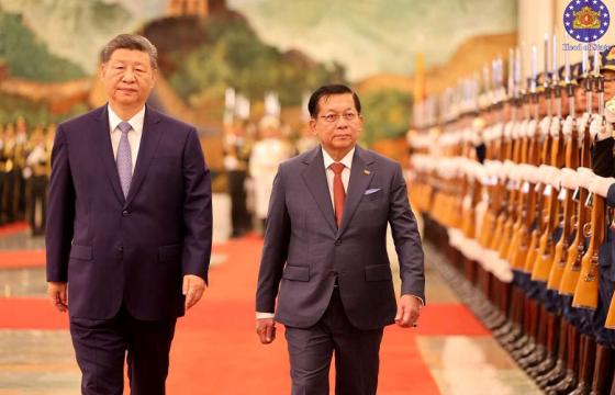 Self-appointed President Min Aung Hlaing meets Chinese President Xi Jinping in Beijing on June 16, 2026. Photo: Military regime.