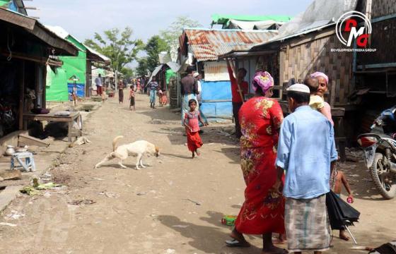 စစ်တွေမြို့နယ်မှ မွတ်ဆလင်ဒုက္ခသည်စခန်းတစ်ခုကို ၂၀၂၃ ခုနှစ်အတွင်း တွေ့ရစဉ် / DMG