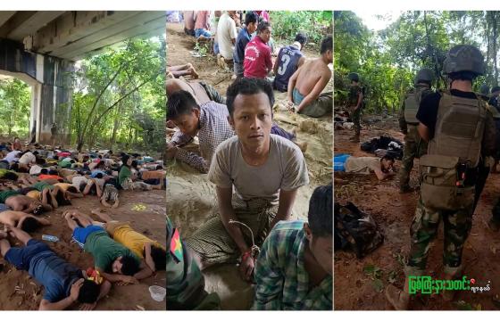 စက်တင်ဘာလ ၂ ရက်က စစ်အုပ်စု၏ စစ်သင်္ဘောပေါ်မှ ပါရှိသူများ လက်နက်ချနေစဉ်