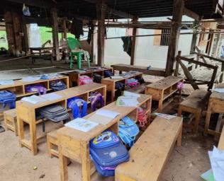 A school damaged in a junta attack. 