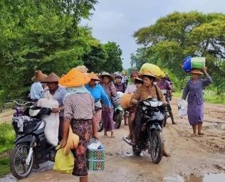 Displaced women from war-torn Khin Oo Township, Sagaing Region, seen in August 2023. 