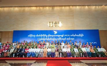 Officials attend a ceremony to mark the second anniversary of the NCA signing in Nay Pyi Taw on October 15. Aung Khant/The Myanmar TimesOfficials attend a ceremony to mark the second anniversary of the NCA signing in Nay Pyi Taw on October 15. Aung Khant/The Myanmar Times